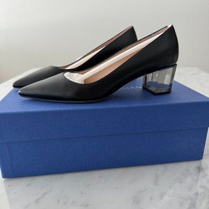 Stuart Weitzman Carole clear-heel black leather pumps size 5